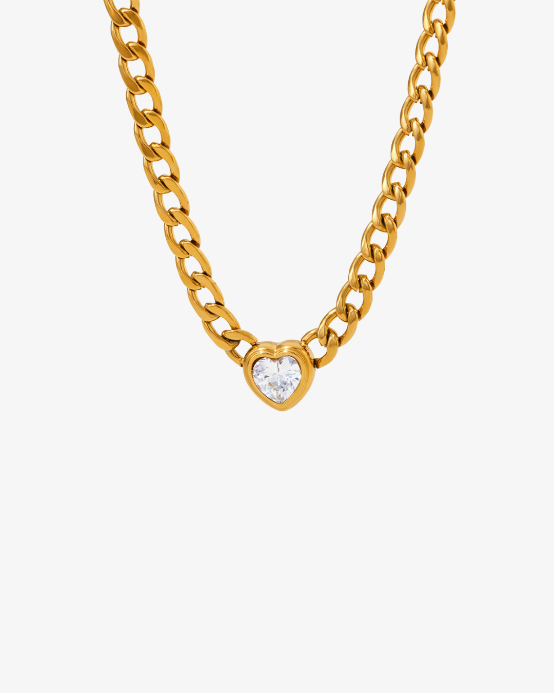 Signature Herz Kette für Damen – elegante Halskette aus Edelstahl mit herzförmigem Zirkon Anhänger und robuster Cuban Chain – langlebiger, hypoallergener Damen Schmuck für Alltag, Party und besondere Anlässe