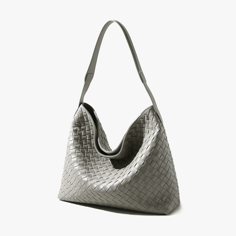 Signature Leder Tasche für Damen – elegante Schultertasche aus echtem Leder mit geflochtener Struktur und minimalistischem Design – luxuriöse Handtasche für Alltag, Freizeit und besondere Anlässe