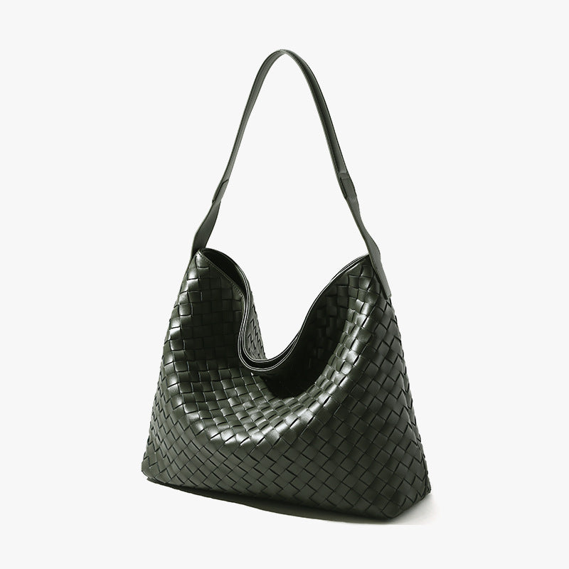 Signature Leder Tasche für Damen – elegante Schultertasche aus echtem Leder mit geflochtener Struktur und minimalistischem Design – luxuriöse Handtasche für Alltag, Freizeit und besondere Anlässe