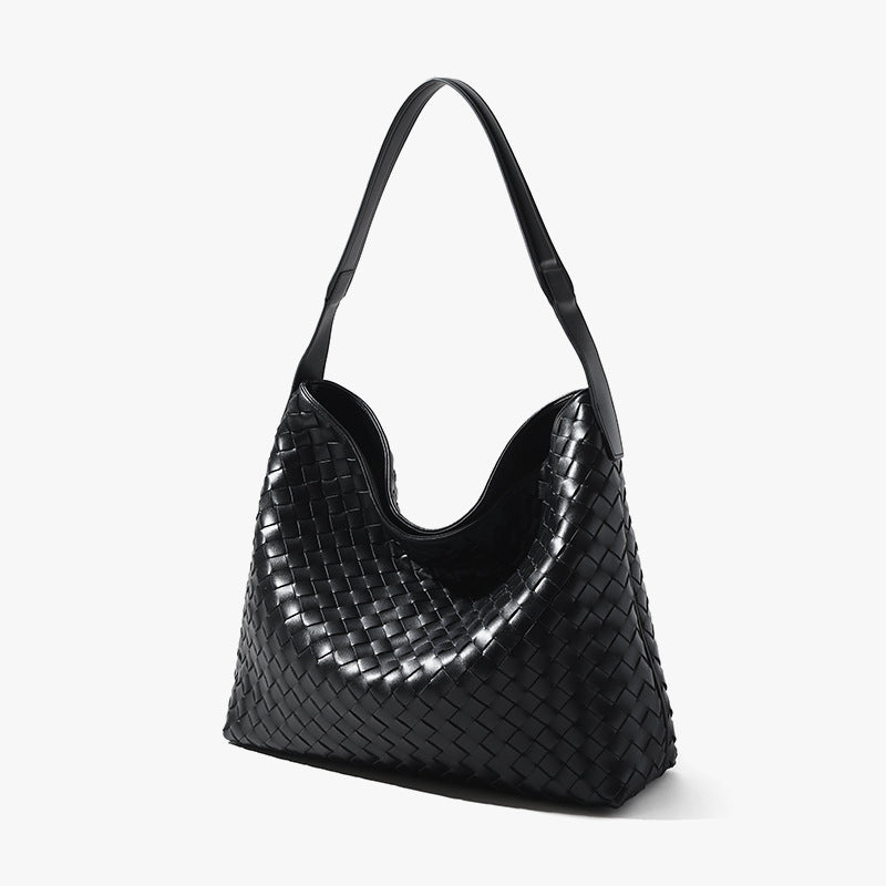 Signature Leder Tasche für Damen – elegante Schultertasche aus echtem Leder mit geflochtener Struktur und minimalistischem Design – luxuriöse Handtasche für Alltag, Freizeit und besondere Anlässe