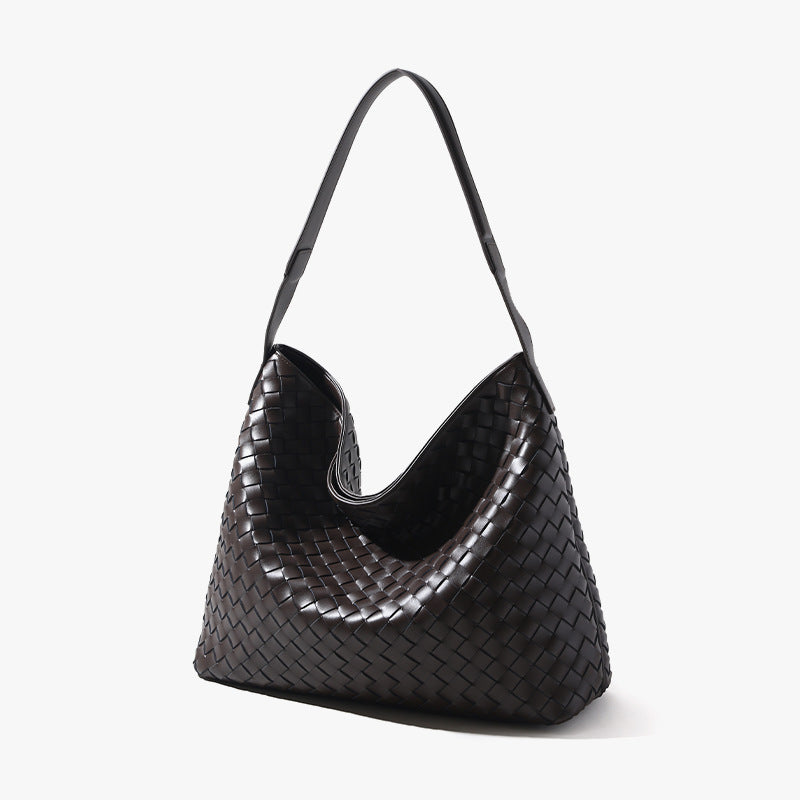Signature Leder Tasche für Damen – elegante Schultertasche aus echtem Leder mit geflochtener Struktur und minimalistischem Design – luxuriöse Handtasche für Alltag, Freizeit und besondere Anlässe